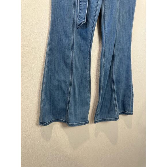 Express 70's inspired Super High Rise Bell Flare Tie Waist Jeans - Picture 3 of 8